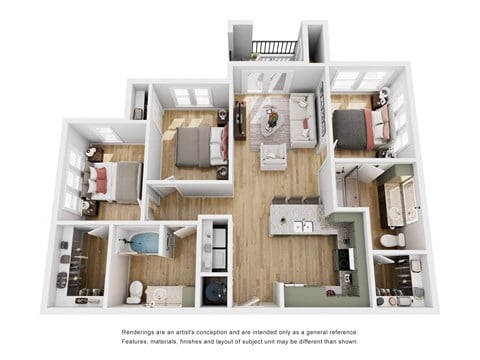 Floor plan for 3 beds, 2 baths, 1079 sqft